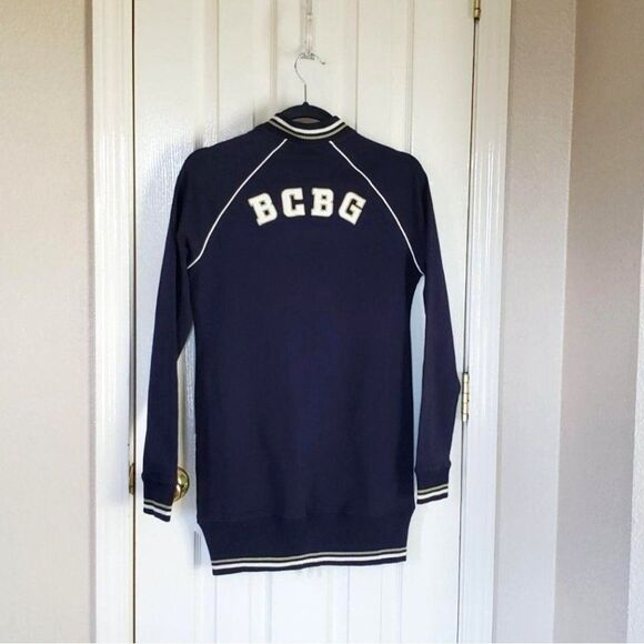 BCBGMAXAZRIA Womens Dress Navy Blue L  Full Zip Varsity Shirt Dress - Picture 4 of 9